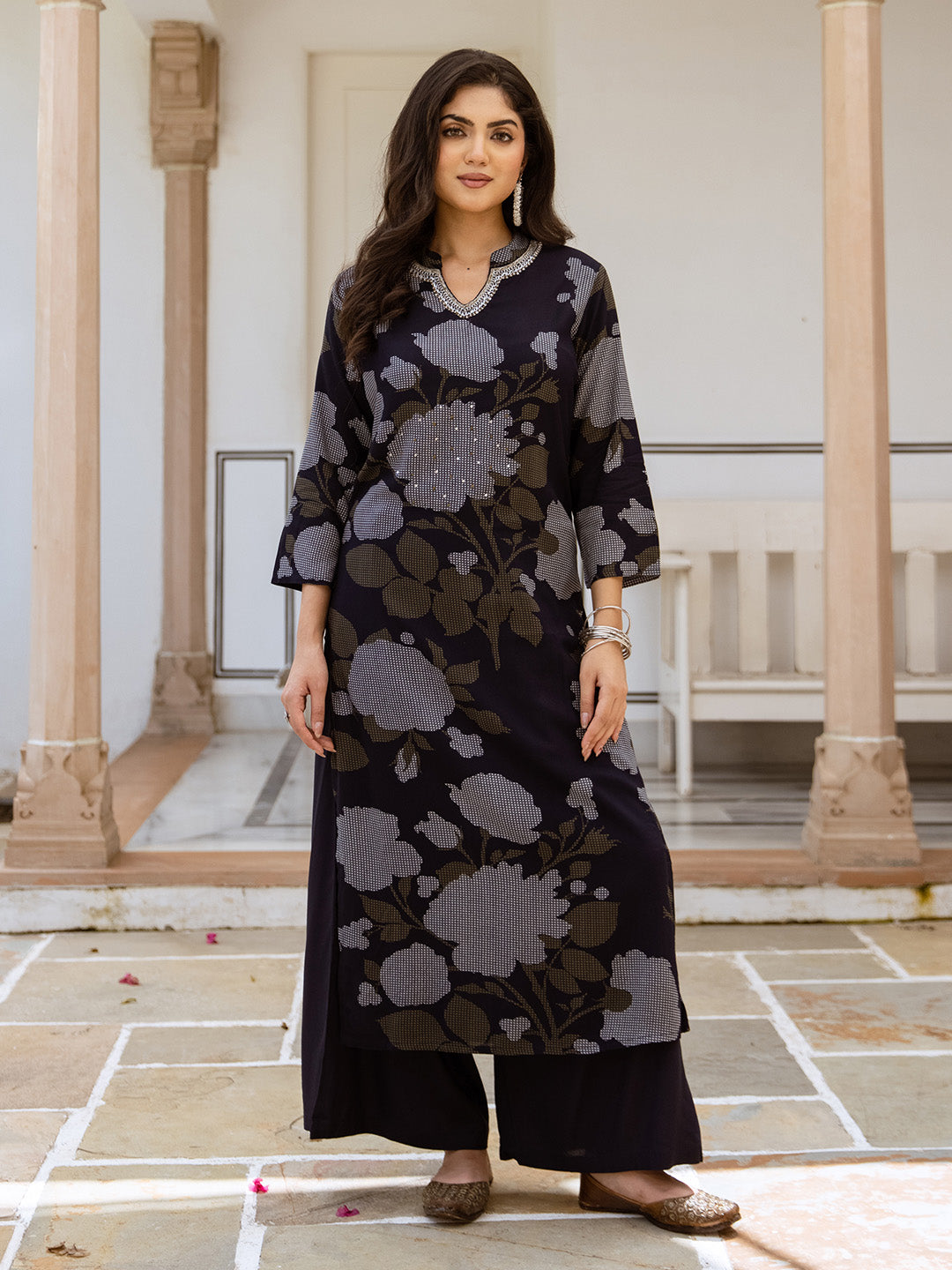 Ishin Women Blue German Rayon 2Pcs Kurta Set