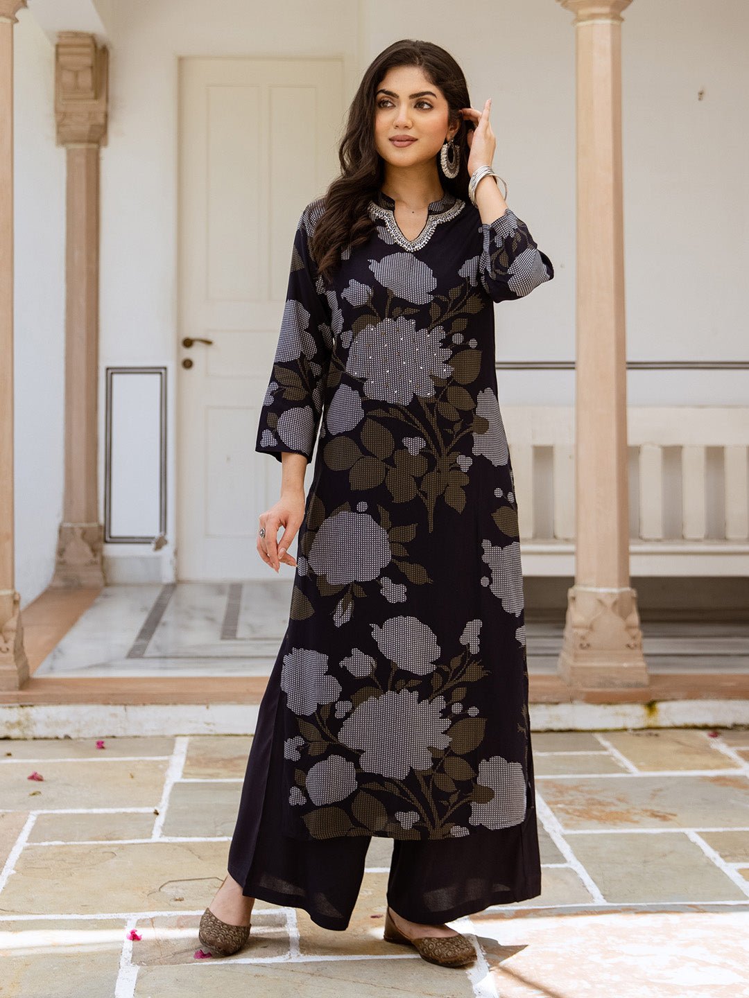 Ishin Women Blue German Rayon 2Pcs Kurta Set