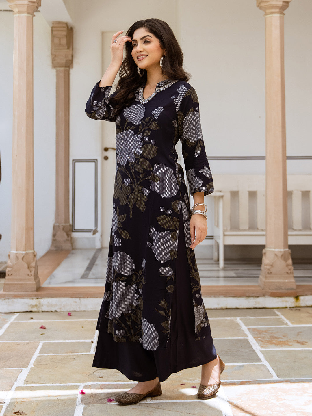 Ishin Women Blue German Rayon 2Pcs Kurta Set