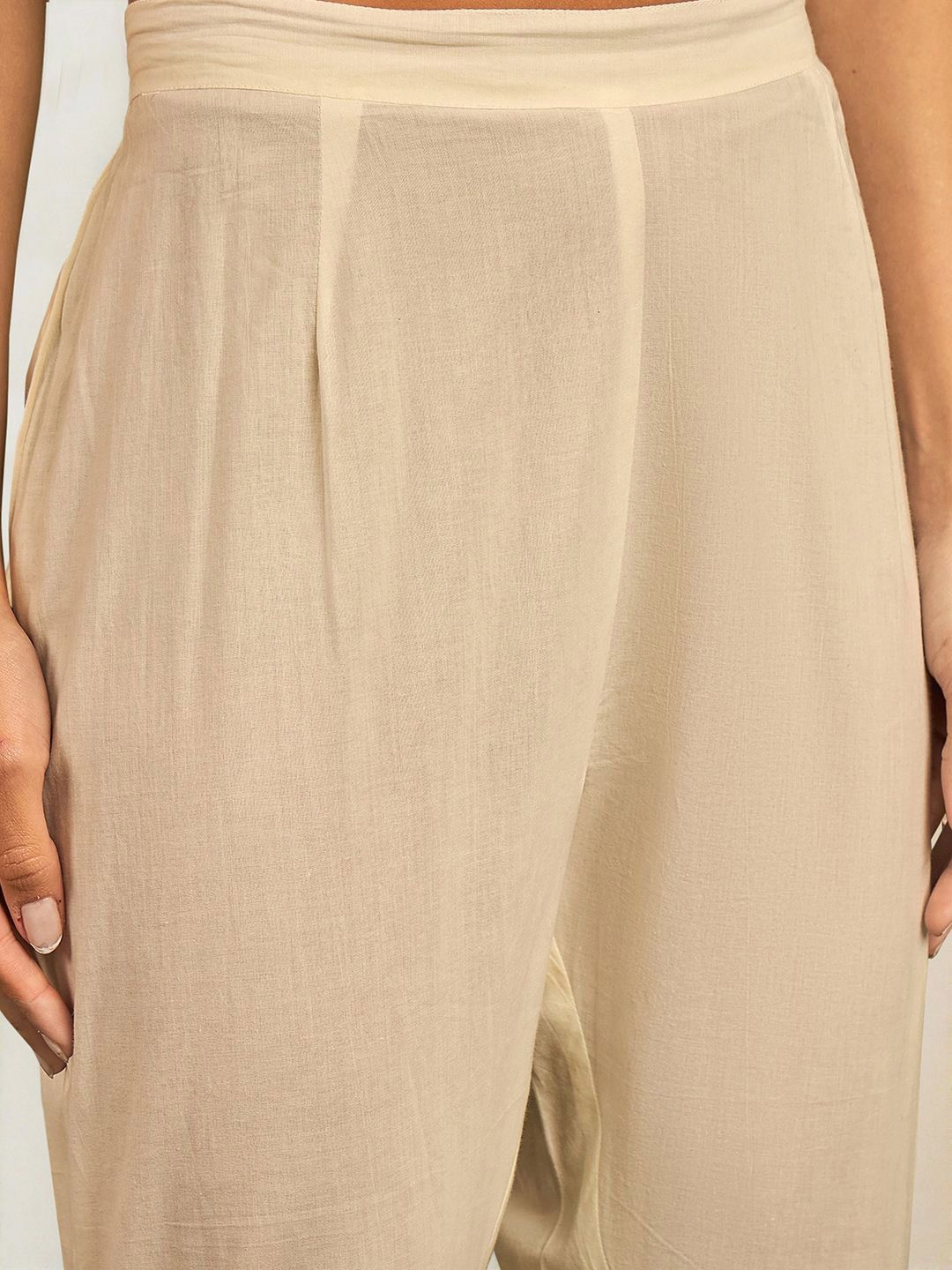 Rich Off-White Cotton Embroidered A-Line Kurta Set With Straight Bottom & Laced Cotton Dupatta