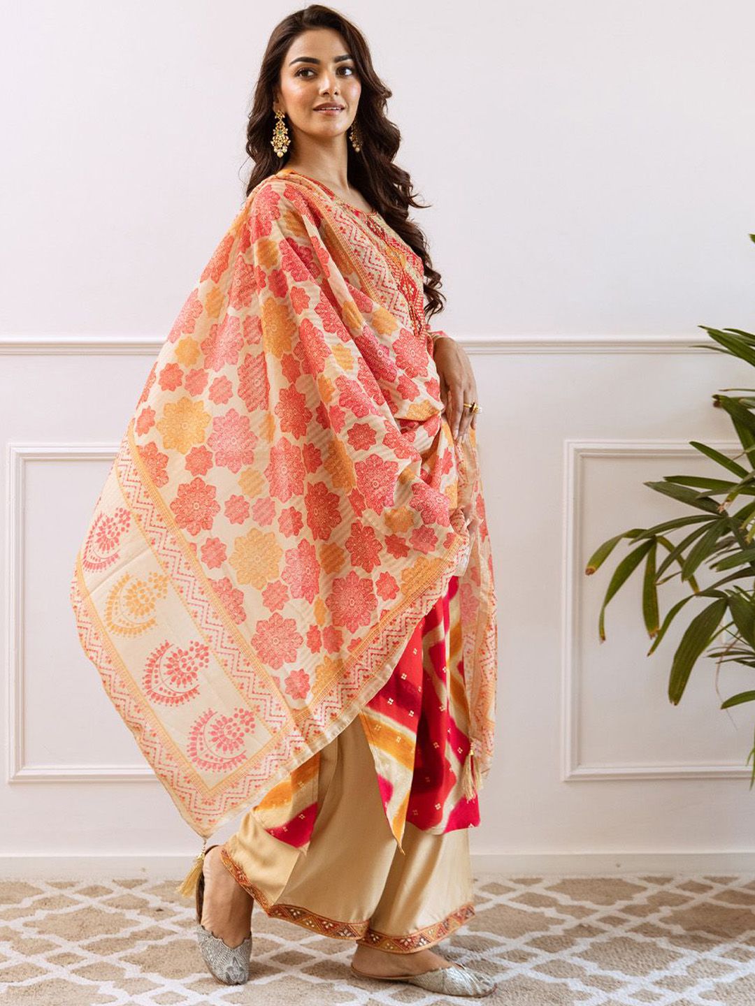 Rich Red Rayon Zari Embroidered Straight Fit Kurta Set With Straight Bottom & Soft Printed Dupatta