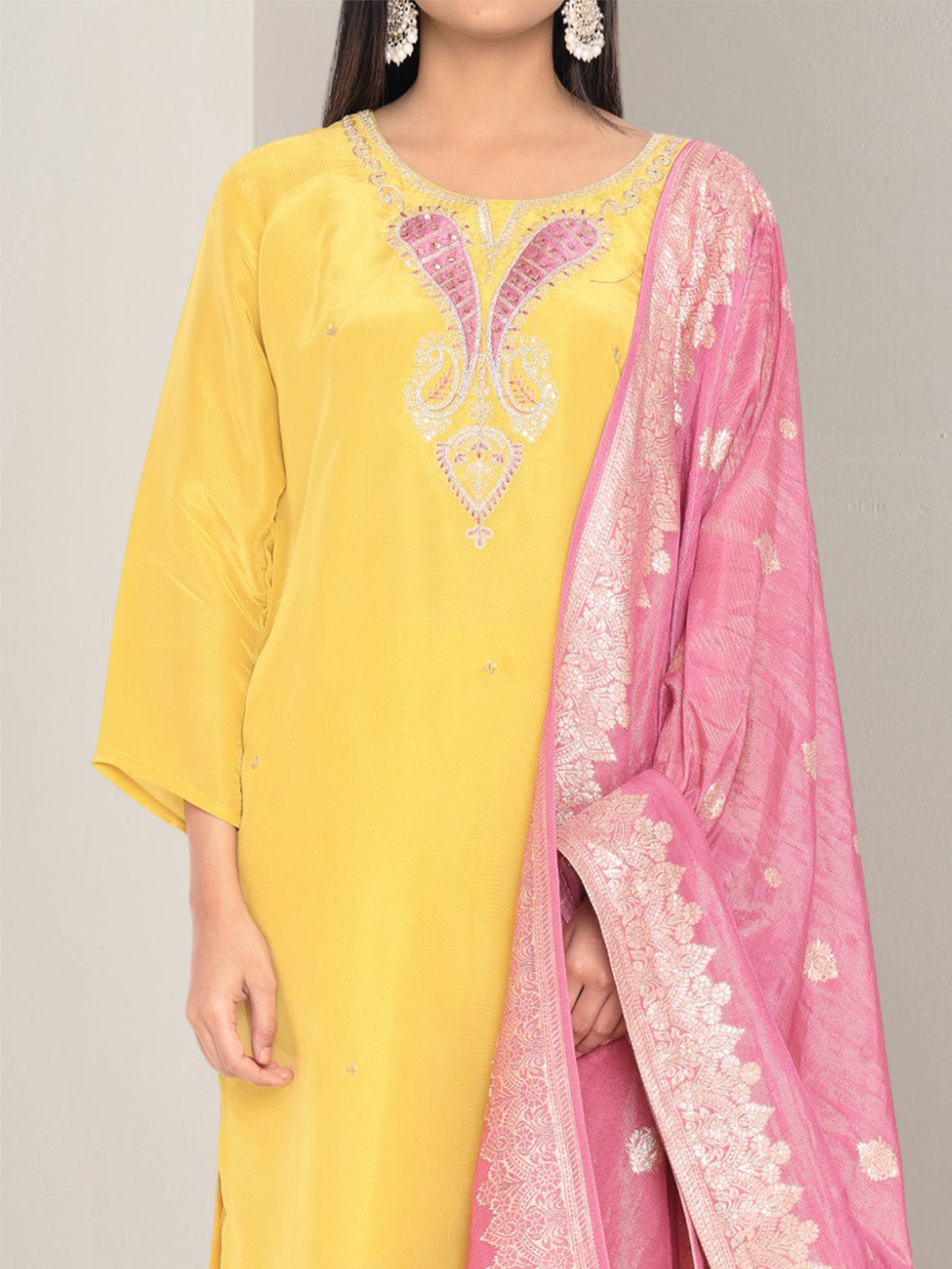 Ishin Women Yellow Tissue Silk 3Pcs Kurta Set