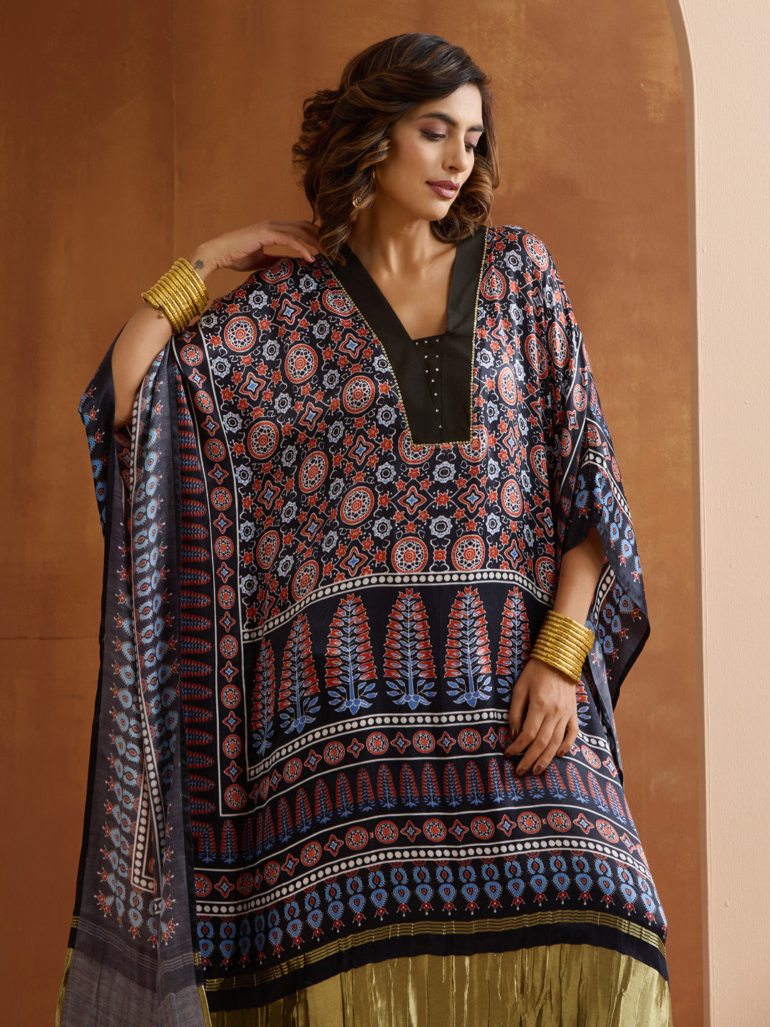 Soft Black Viscose Printed Relaxed Fit Dress