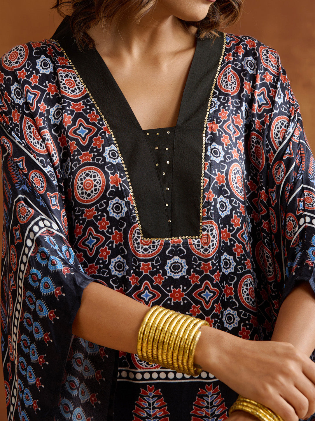 Soft Black Viscose Printed Relaxed Fit Dress