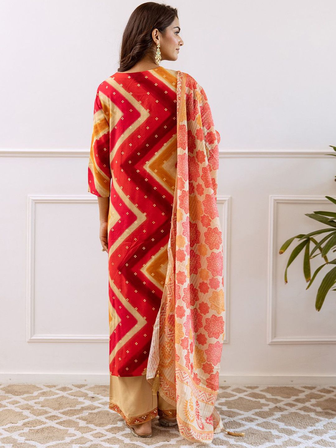 Rich Red Rayon Zari Embroidered Straight Fit Kurta Set With Straight Bottom & Soft Printed Dupatta