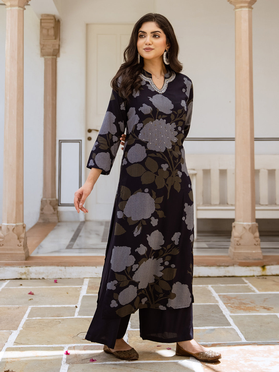 Ishin Women Blue German Rayon 2Pcs Kurta Set