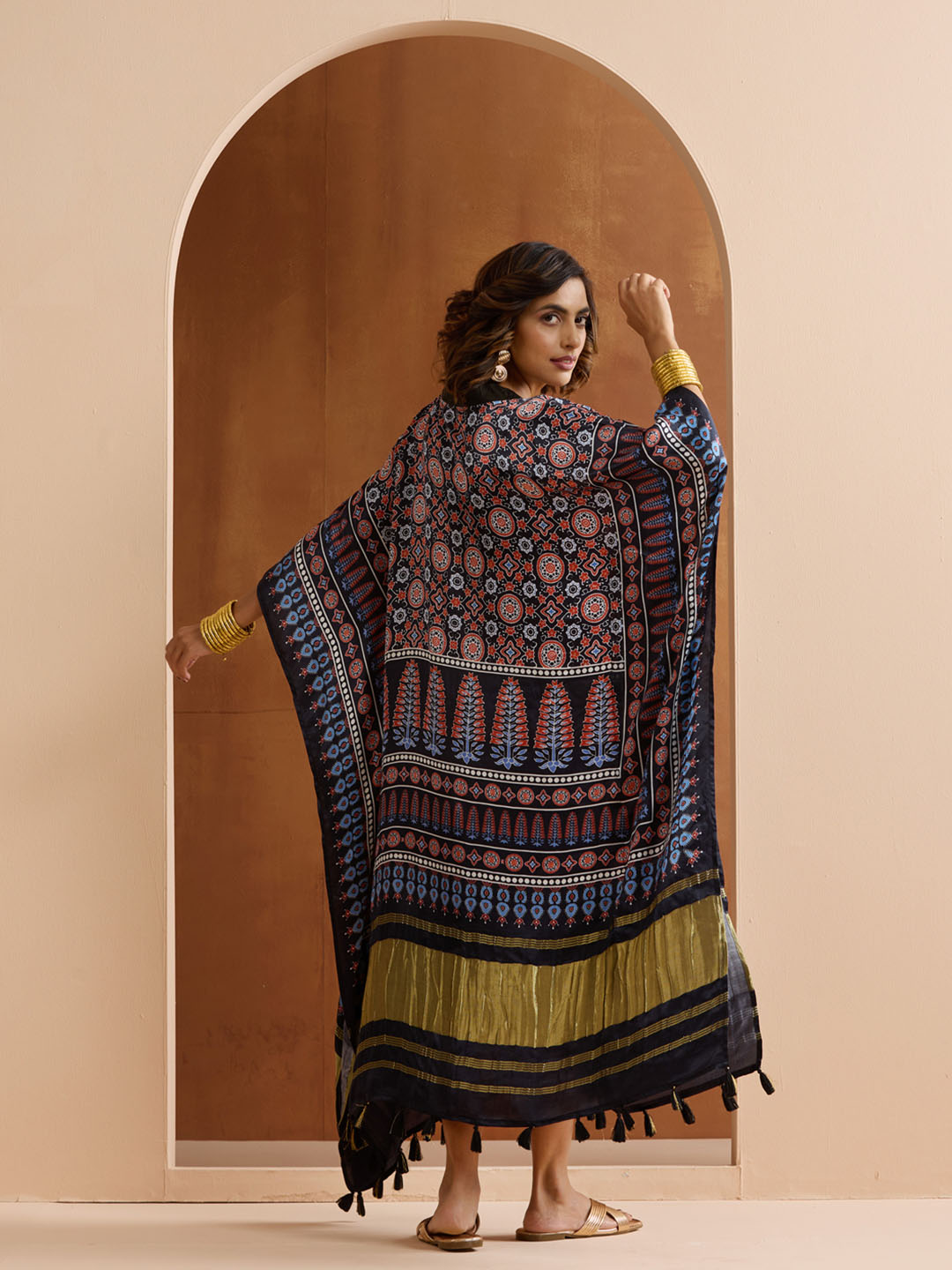 Soft Black Viscose Printed Relaxed Fit Dress