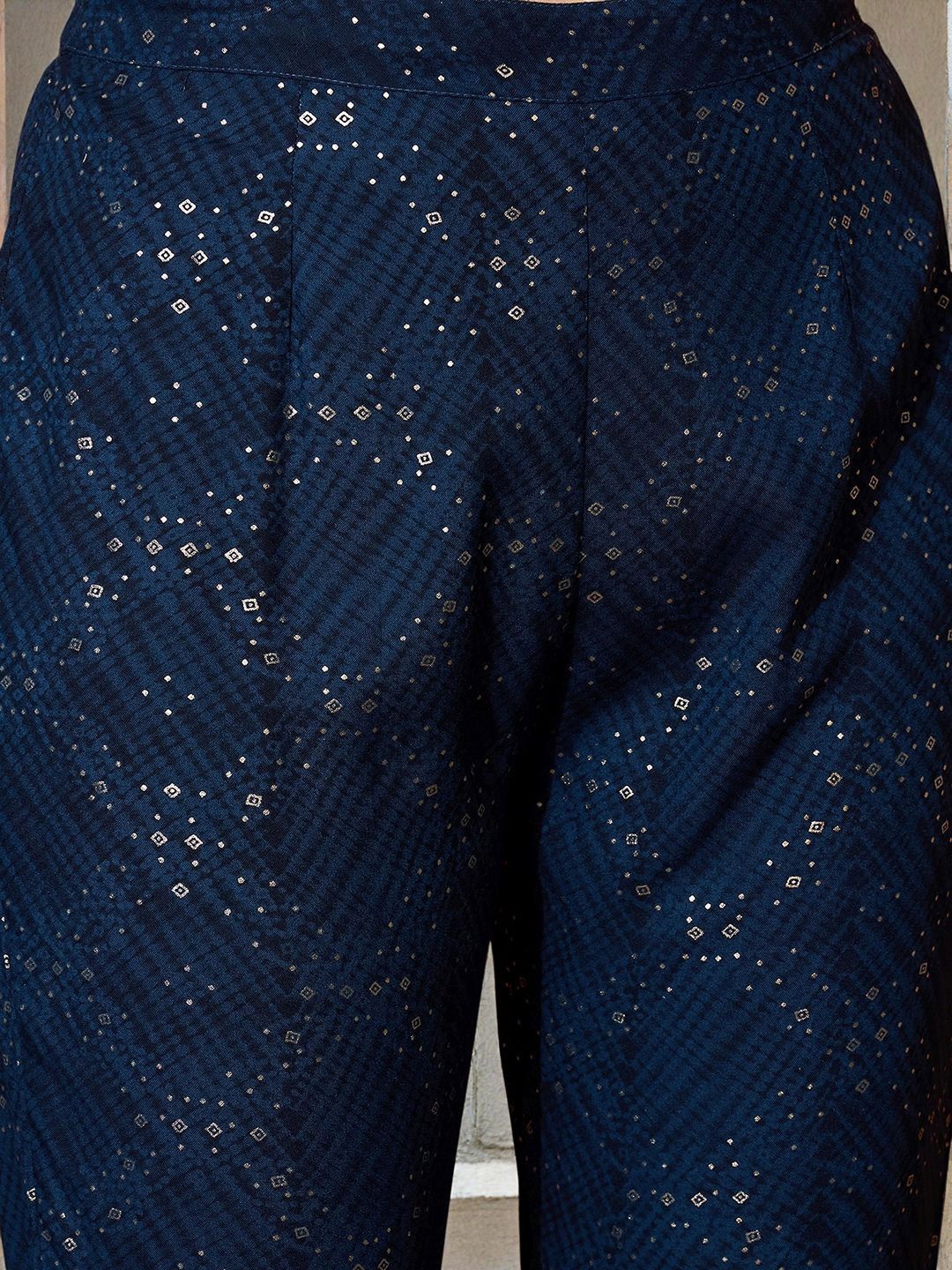 Rich Navy Rayon Sequinned Straight Fit Kurta Set With Straight Bottom